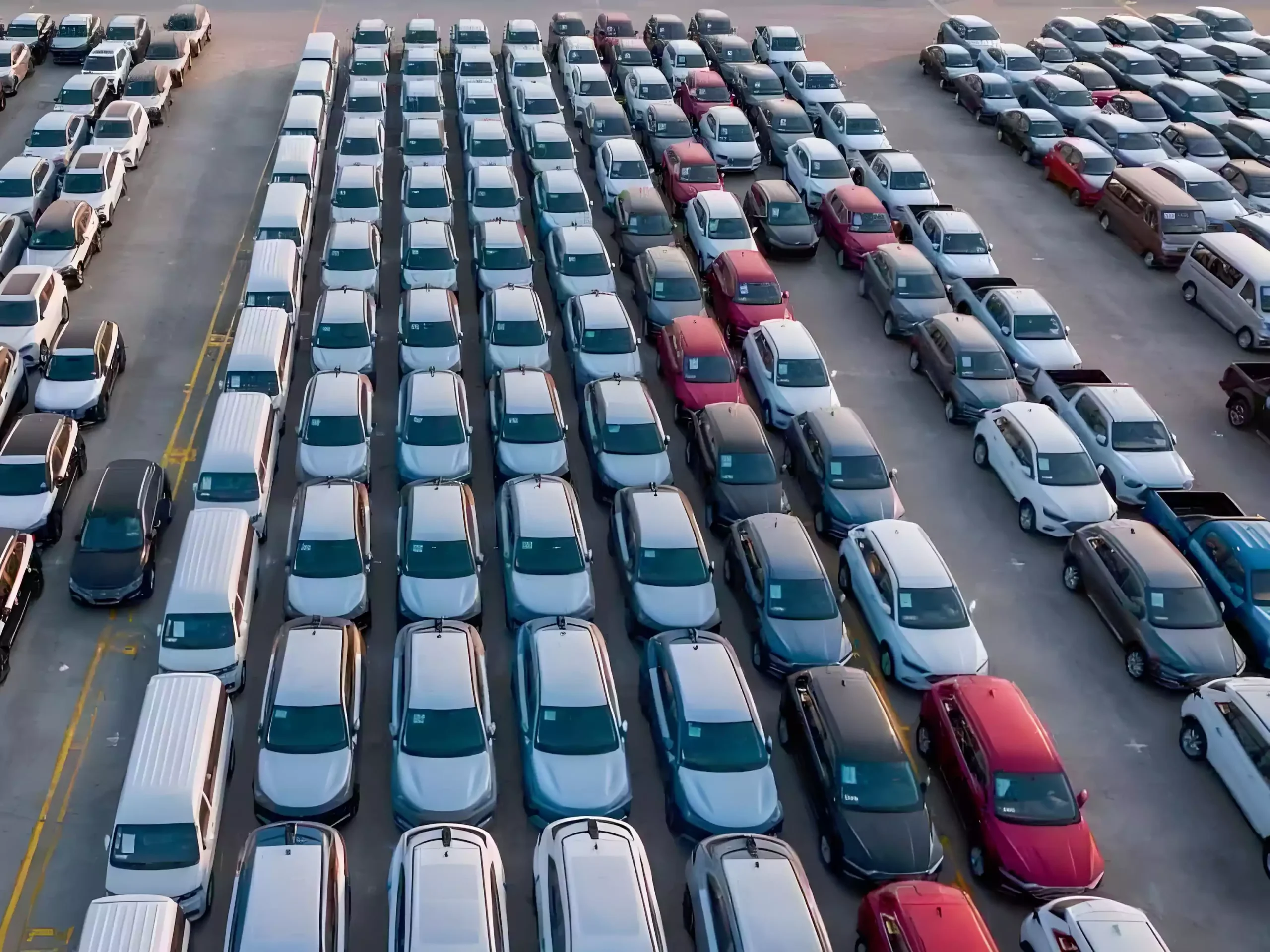 Various cars parked at the port